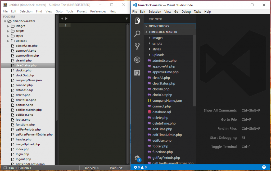 Sublime Text vs. Visual Studio User Interface